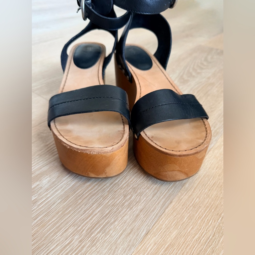 Frye Alva Flatform Wood Wedge Sandals Leather Platform Ankle Strap Women’s 9.5 - Picture 4 of 8